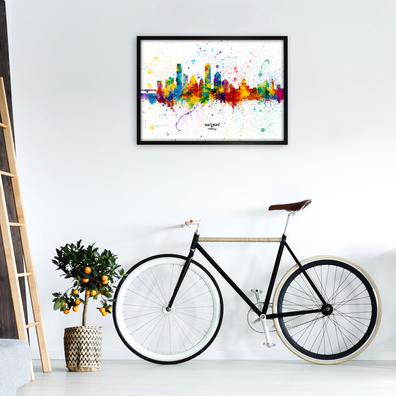 Austin Texas Skyline Splash Art Print by Michael Tompsett A1 White Frame