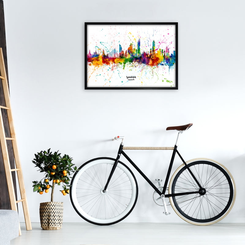Bangkok Thailand Skyline Splash Art Print by Michael Tompsett A1 White Frame