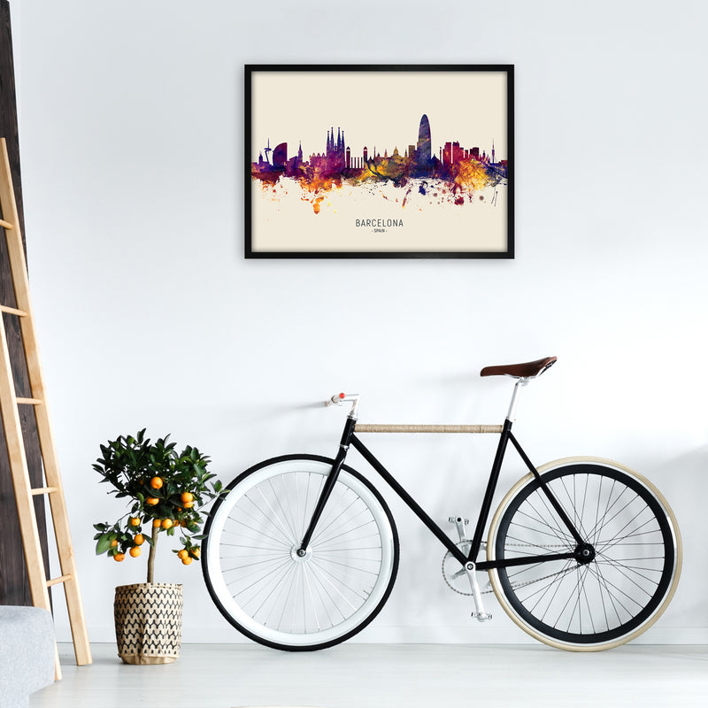 Barcelona Spain Skyline Autumn City Name Art Print by Michael Tompsett A1 White Frame