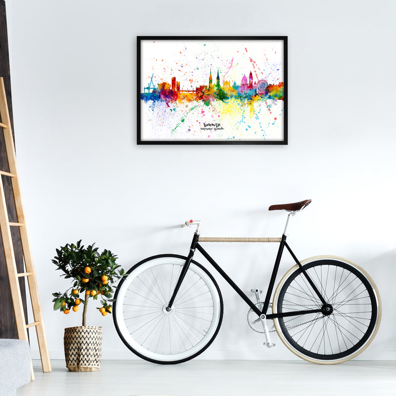 Belfast Northern Ireland Skyline Splash Art Print by Michael Tompsett A1 White Frame