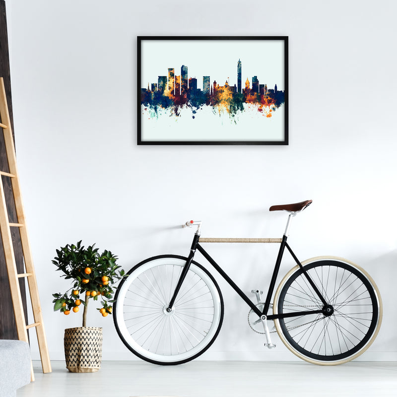 Birmingham England Skyline Blue Orange Art Print by Michael Tompsett A1 White Frame