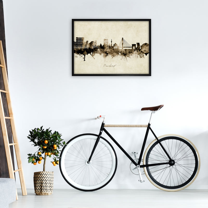 Bucharest Romania Skyline Vintage Art Print by Michael Tompsett A1 White Frame