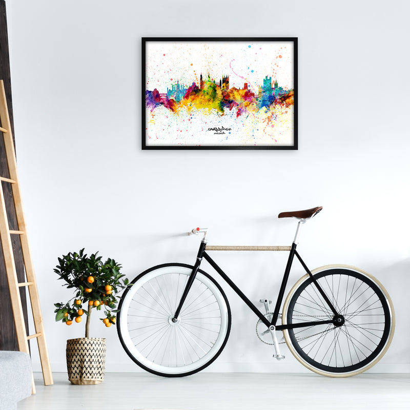 Cambridge England Skyline Splash Art Print by Michael Tompsett A1 White Frame