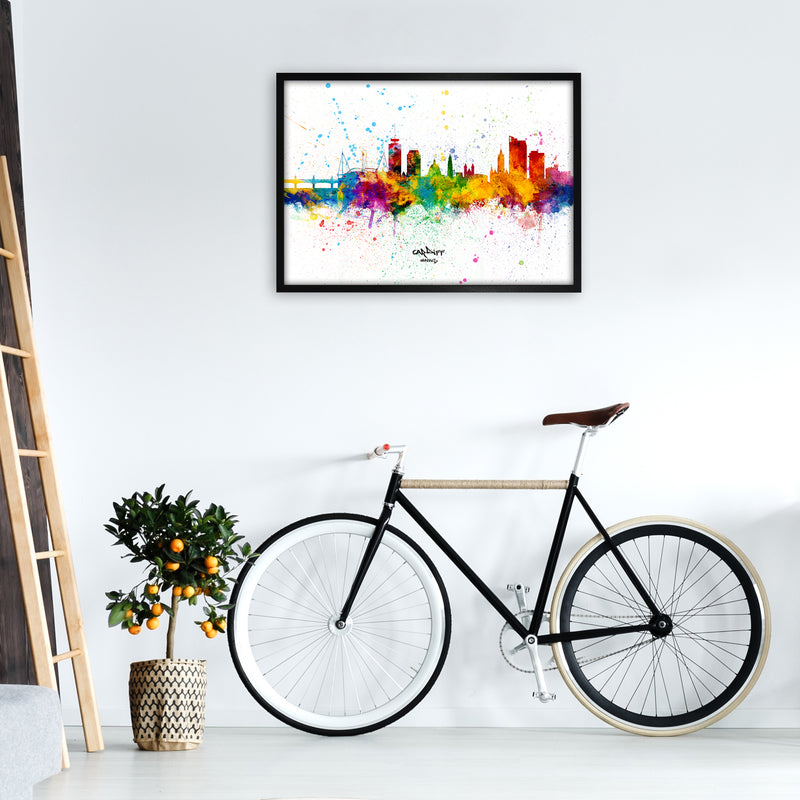 Cardiff Wales Skyline Splash Art Print by Michael Tompsett A1 White Frame