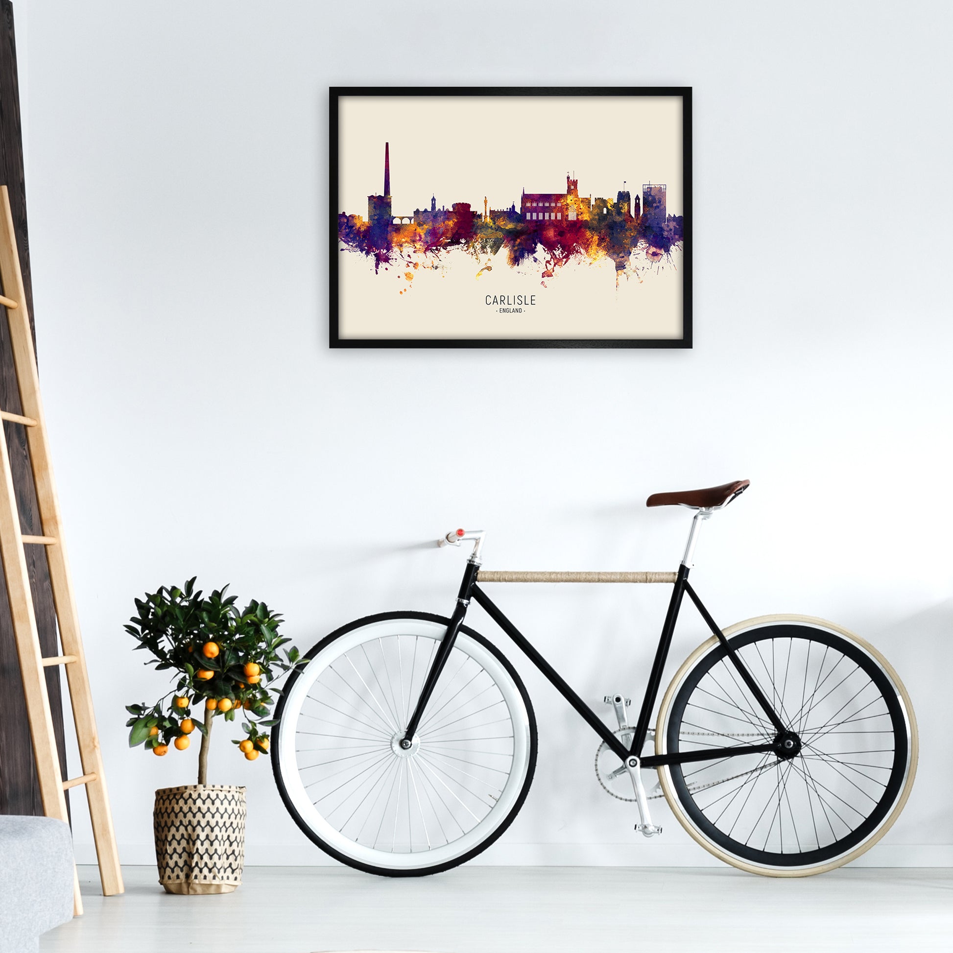 Carlisle England Skyline Autumn City Name Art Print by Michael Tompsett A1 White Frame