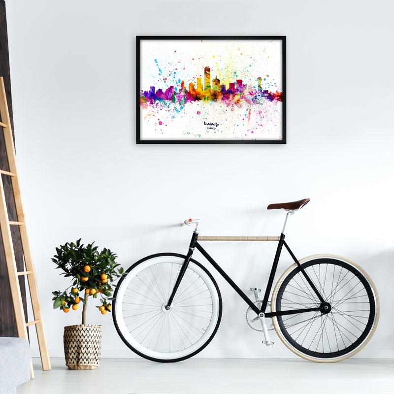 Dallas Texas Skyline Splash Art Print by Michael Tompsett A1 White Frame