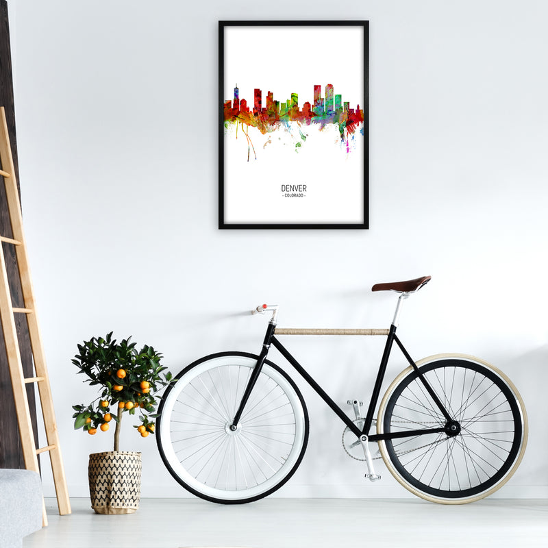 Denver Colorado Skyline Portrait Art Print by Michael Tompsett A1 White Frame