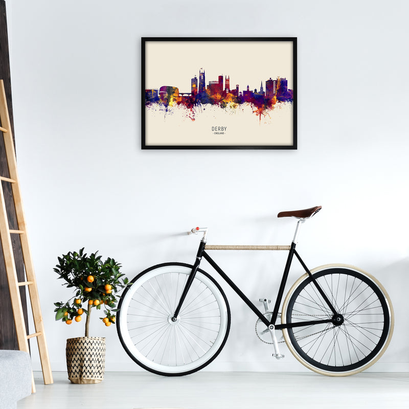 Derby England Skyline Autumn City Name Art Print by Michael Tompsett A1 White Frame