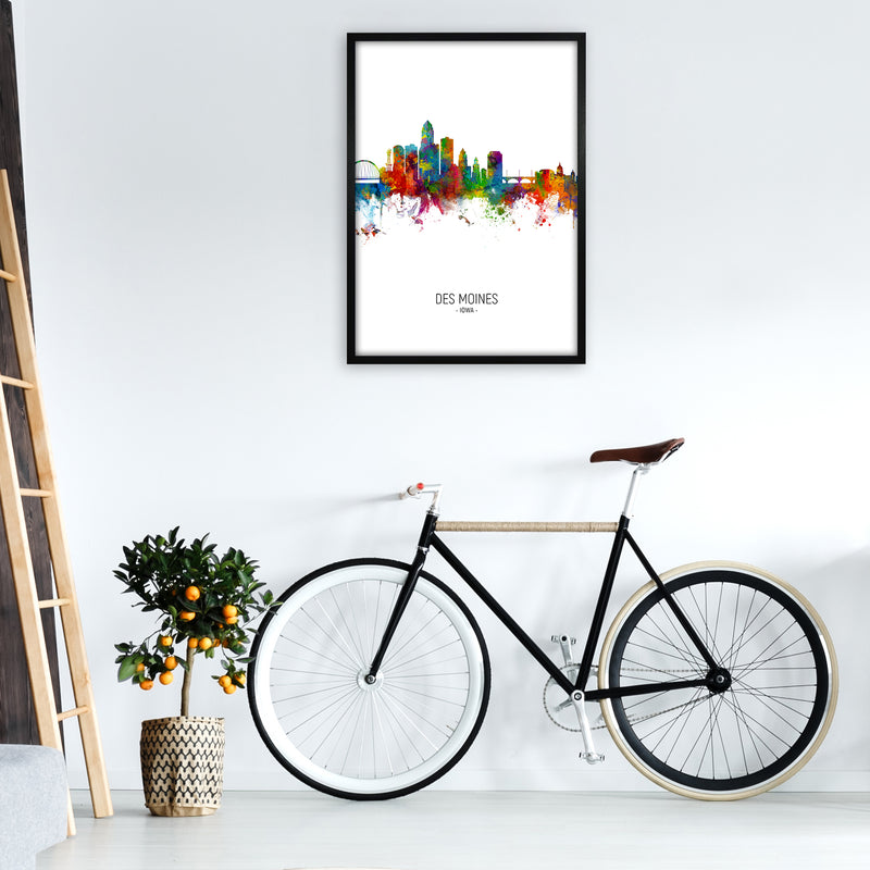 Des Moines Iowa Skyline Portrait Art Print by Michael Tompsett A1 White Frame
