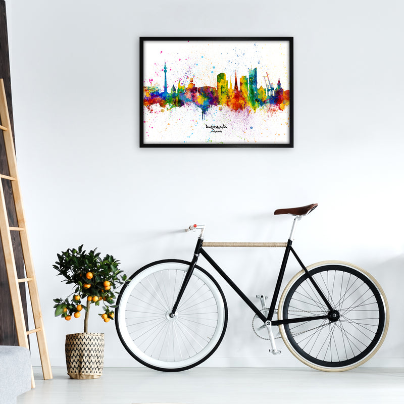 Dortmund Germany Skyline Splash Art Print by Michael Tompsett A1 White Frame