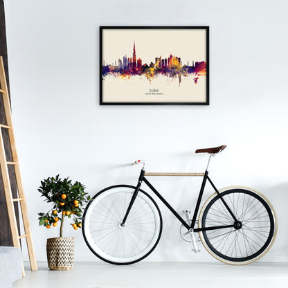 Dubai United Arab Emirates Skyline Autumn City Name Art Print by Michael Tompsett A1 White Frame