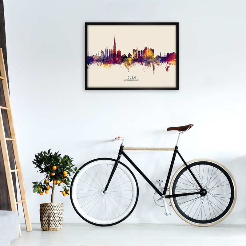 Dubai United Arab Emirates Skyline Autumn City Name Art Print by Michael Tompsett A1 White Frame