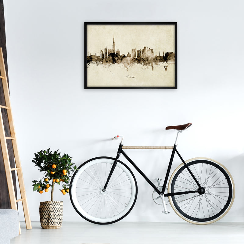 Dubai United Arab Emirates Skyline Vintage Art Print by Michael Tompsett A1 White Frame