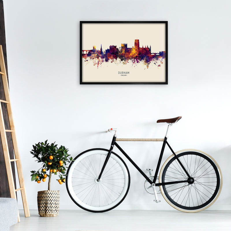 Durham England Skyline Autumn City Name Art Print by Michael Tompsett A1 White Frame