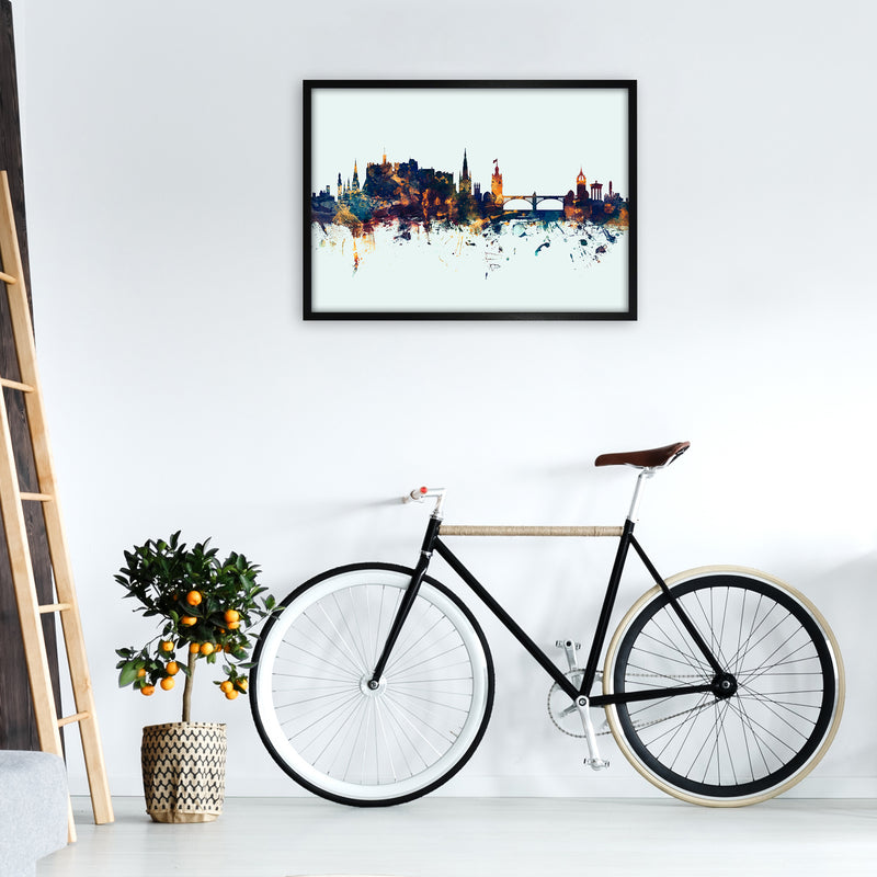 Edinburgh Scotland Skyline Blue Orange Art Print by Michael Tompsett A1 White Frame