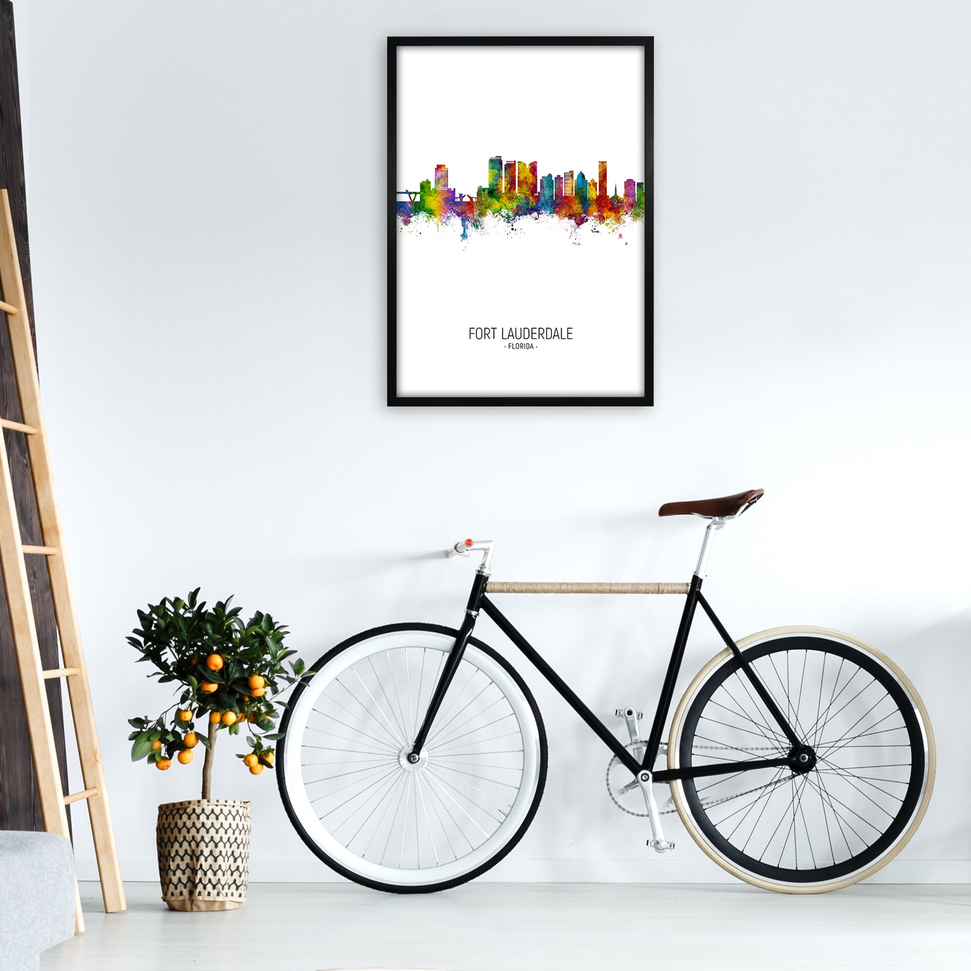 Fort Lauderdale Florida Skyline Portrait Art Print by Michael Tompsett A1 White Frame