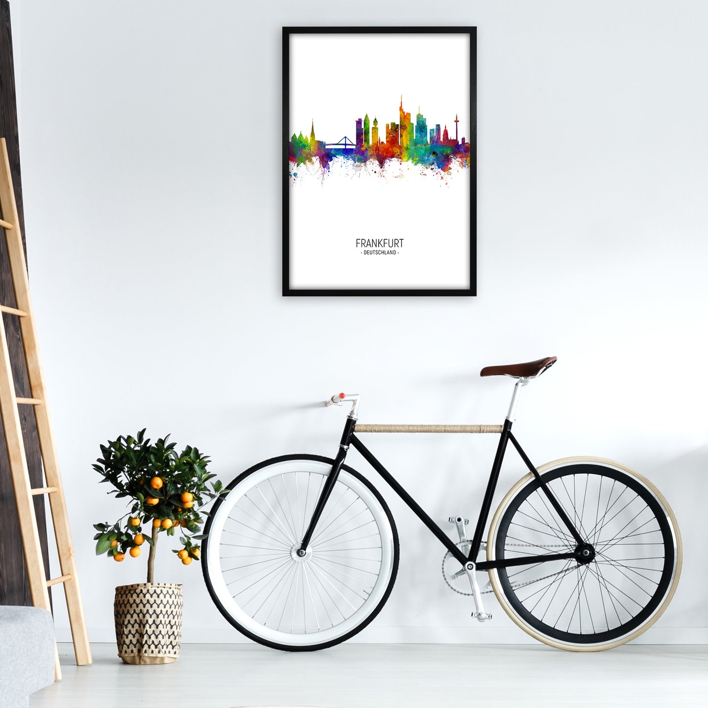 Frankfurt Germany Skyline Portrait Art Print by Michael Tompsett A1 White Frame
