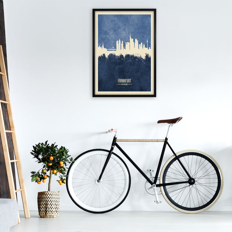 Frankfurt Germany Skyline Portrait Navy Art Print by Michael Tompsett A1 White Frame