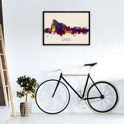 Gibraltar Skyline Autumn City Name Art Print by Michael Tompsett A1 White Frame
