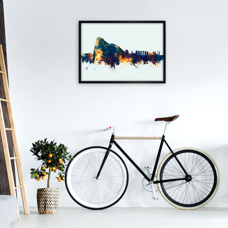 Gibraltar Skyline Blue Orange Art Print by Michael Tompsett A1 White Frame