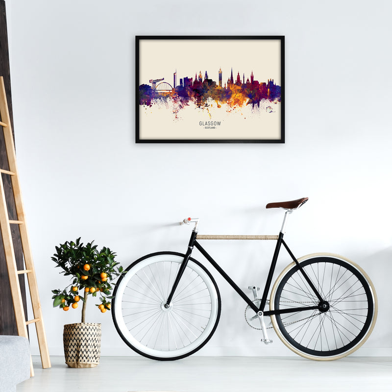 Glasgow Scotland Skyline Autumn City Name Art Print by Michael Tompsett A1 White Frame
