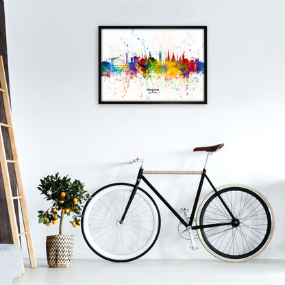 Glasgow Scotland Skyline Splash Art Print by Michael Tompsett A1 White Frame
