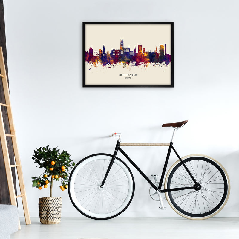 Gloucester England Skyline Autumn City Name Art Print by Michael Tompsett A1 White Frame