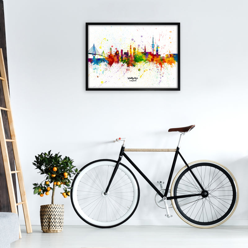 Hamburg Germany Skyline Splash Art Print by Michael Tompsett A1 White Frame