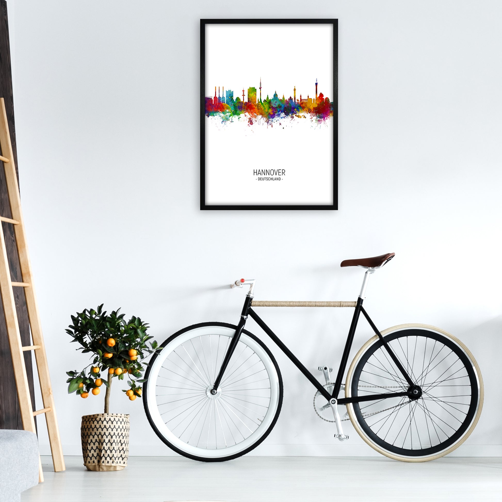 Hannover Germany Skyline Portrait Art Print by Michael Tompsett A1 White Frame