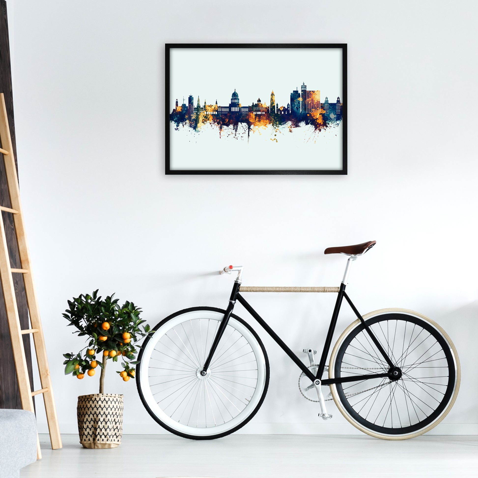 Havana Cuba Skyline Blue Orange Art Print by Michael Tompsett A1 White Frame