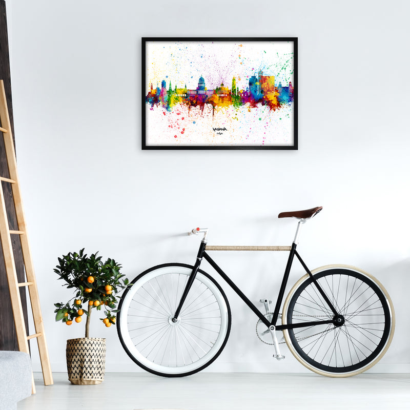 Havana Cuba Skyline Splash Art Print by Michael Tompsett A1 White Frame
