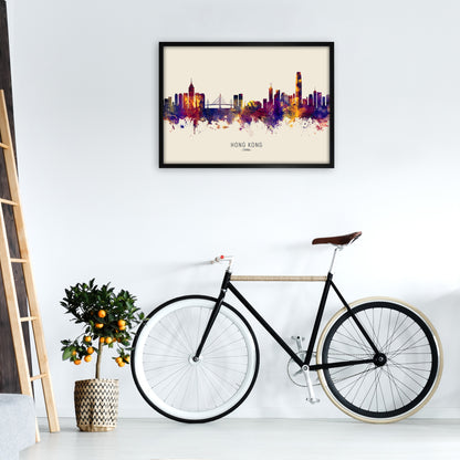 Hong Kong China Skyline Autumn City Name Art Print by Michael Tompsett A1 White Frame