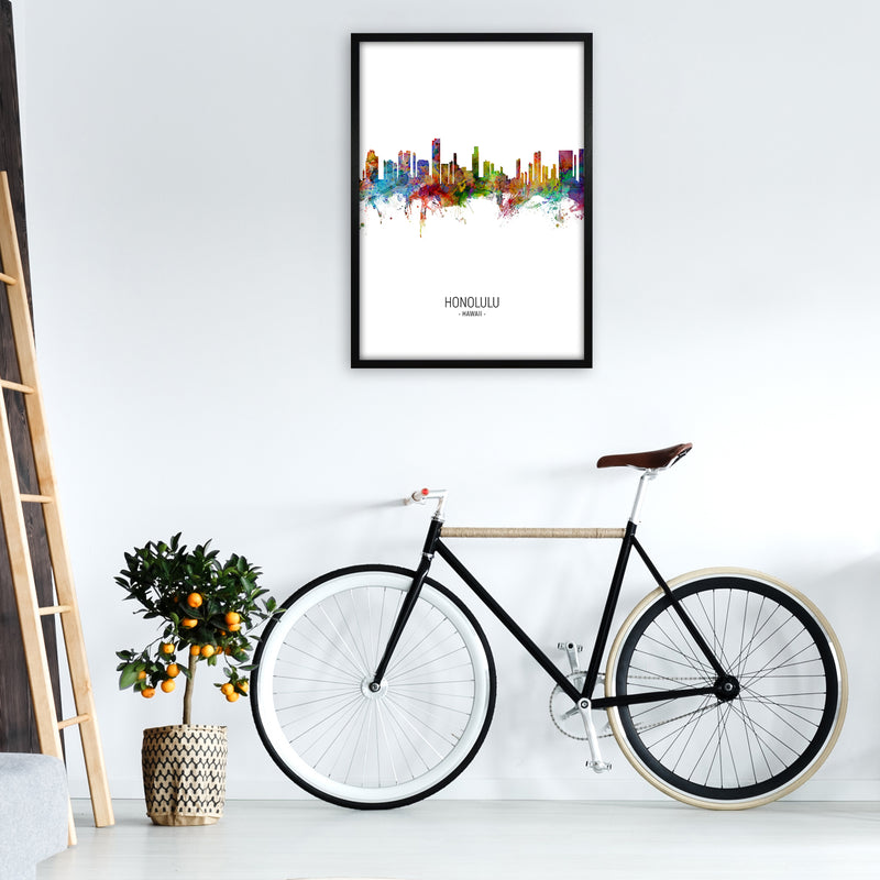 Honolulu Hawaii Skyline Portrait Art Print by Michael Tompsett A1 White Frame
