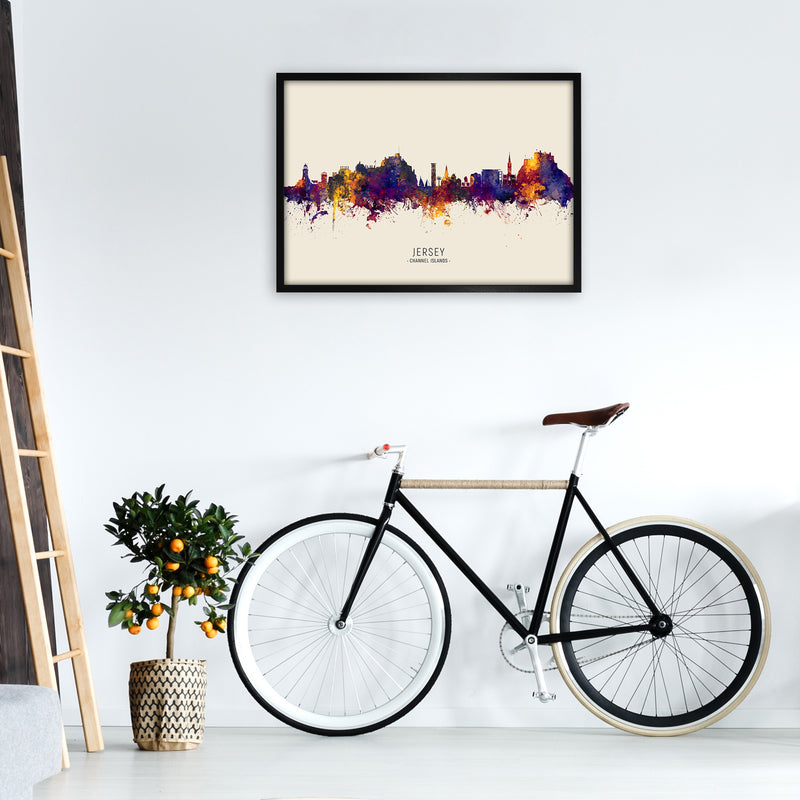 Jersey Channel Islands Skyline Autumn City Name Art Print by Michael Tompsett A1 White Frame