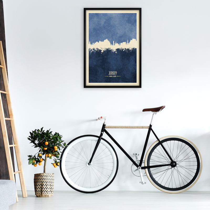 Jersey Channel Islands Skyline Portrait Navy Art Print by Michael Tompsett A1 White Frame