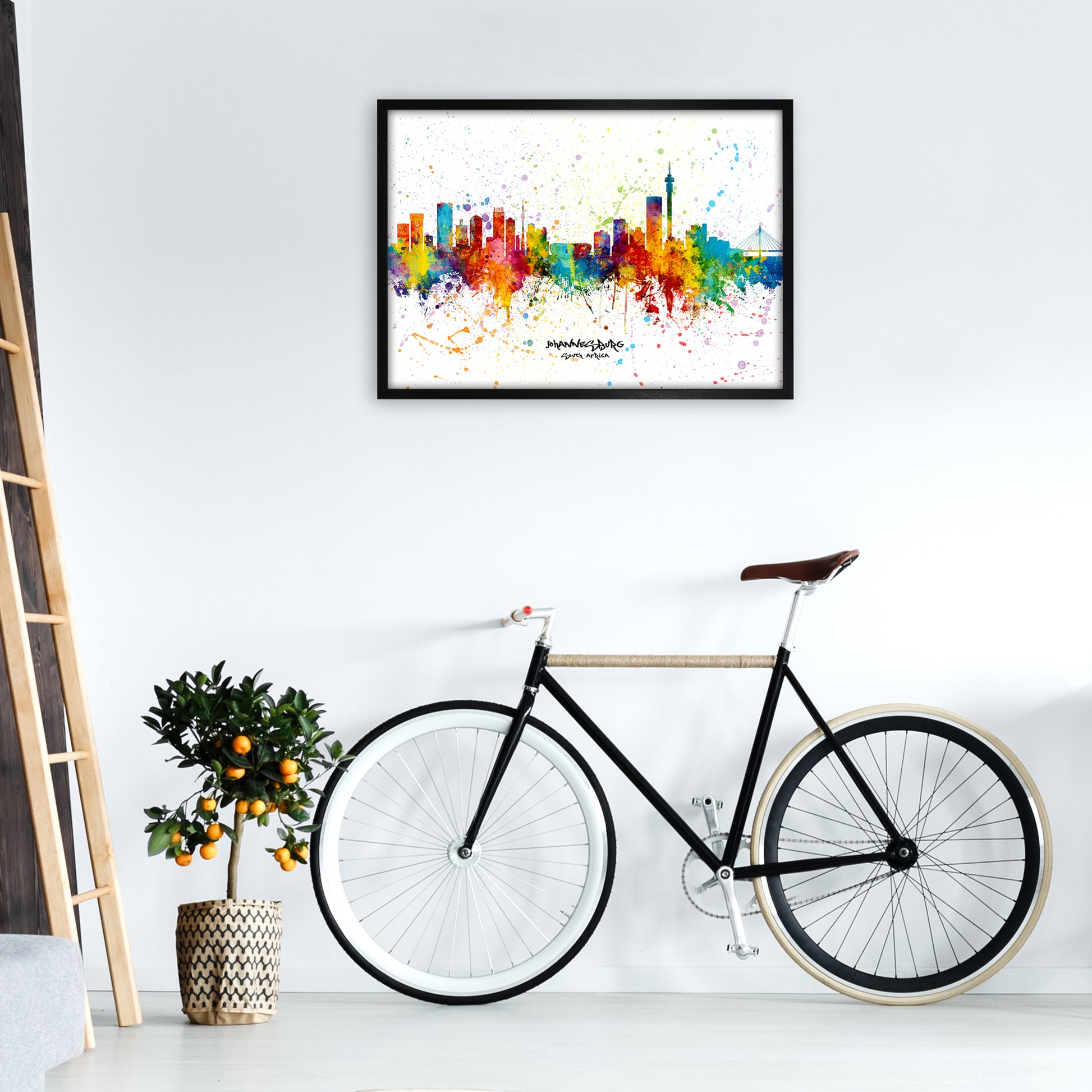 Johannesburg South Africa Skyline Splash Art Print by Michael Tompsett A1 White Frame