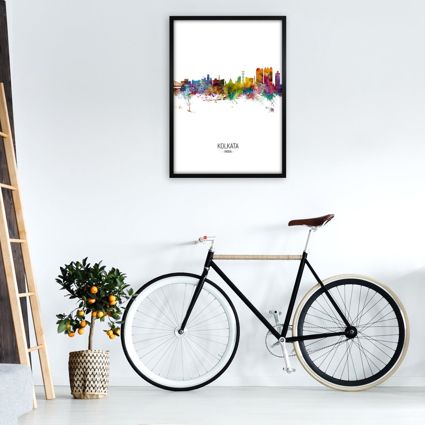 Kolkata India Skyline Portrait Art Print by Michael Tompsett A1 White Frame