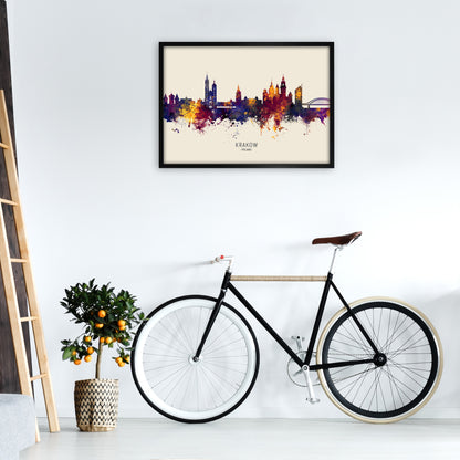Krakow Poland Skyline Autumn City Name Art Print by Michael Tompsett A1 White Frame