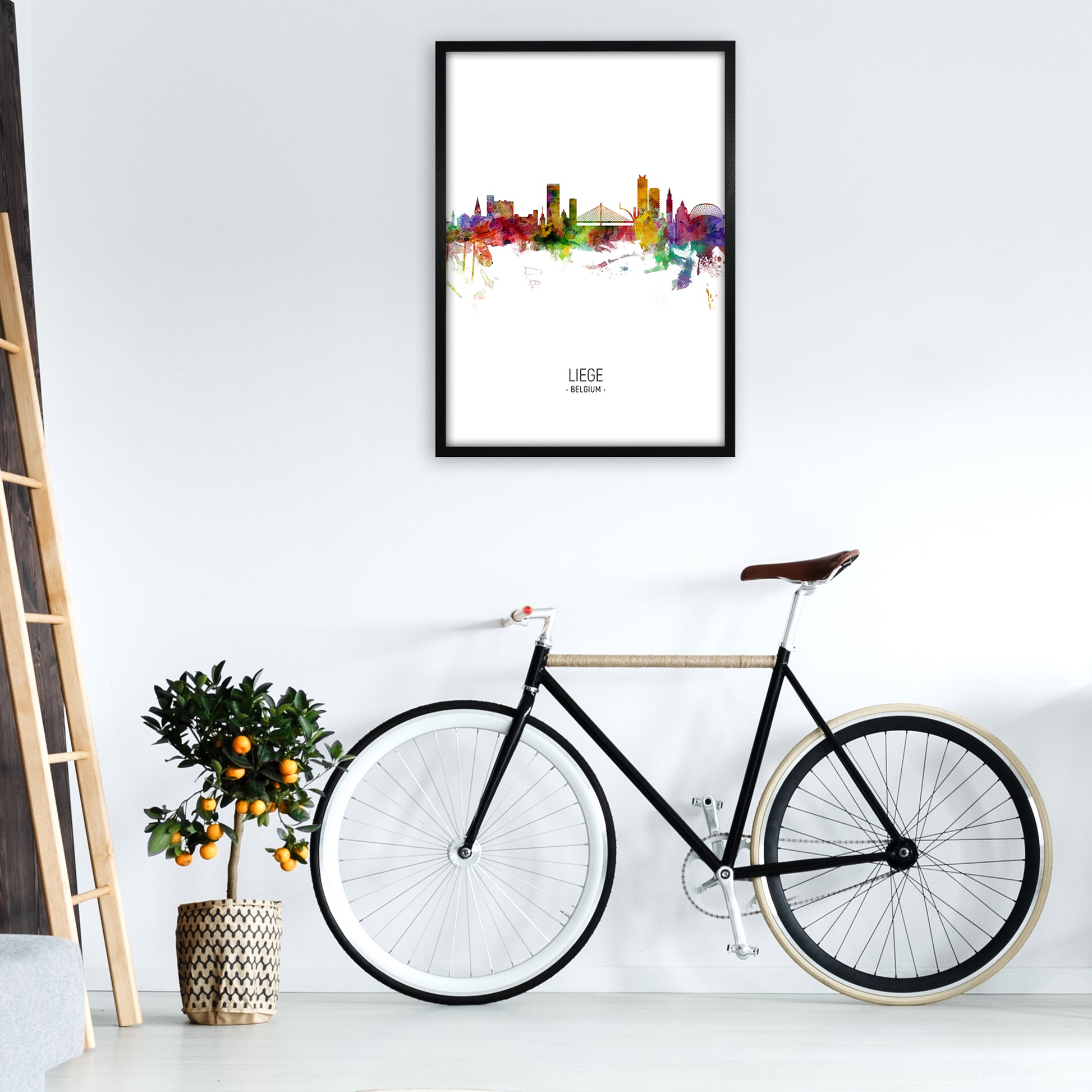 Liege Belgium Skyline Portrait Art Print by Michael Tompsett A1 White Frame