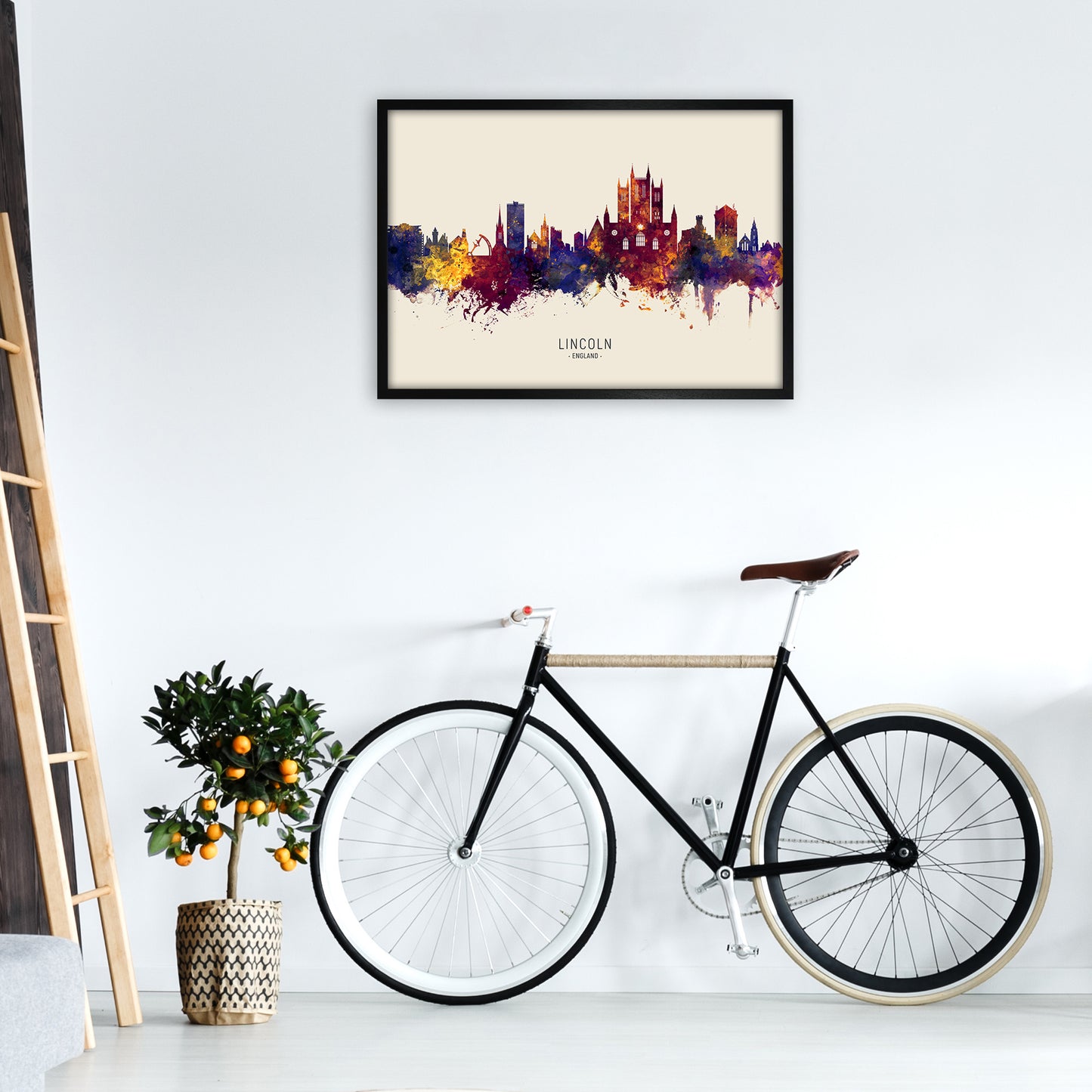 Lincoln England Skyline Autumn City Name Art Print by Michael Tompsett A1 White Frame