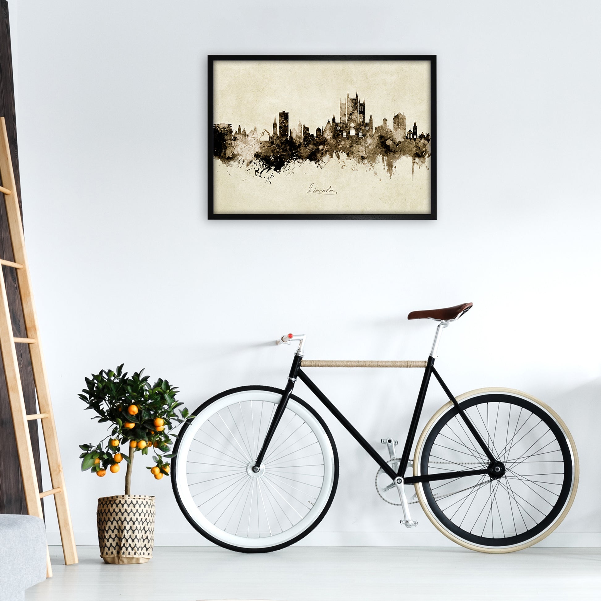 Lincoln England Skyline Vintage Art Print by Michael Tompsett A1 White Frame