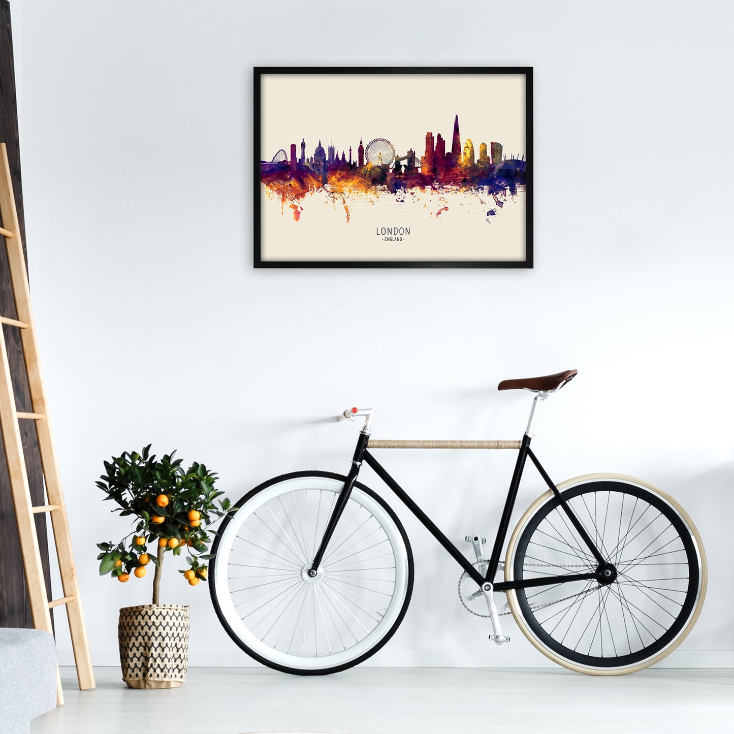 London England Skyline Autumn City Name Art Print by Michael Tompsett A1 White Frame
