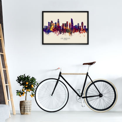 Los Angeles California Skyline Autumn City Name Art Print by Michael Tompsett A1 White Frame
