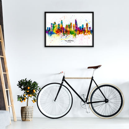 Los Angeles California Skyline Splash Art Print by Michael Tompsett A1 White Frame