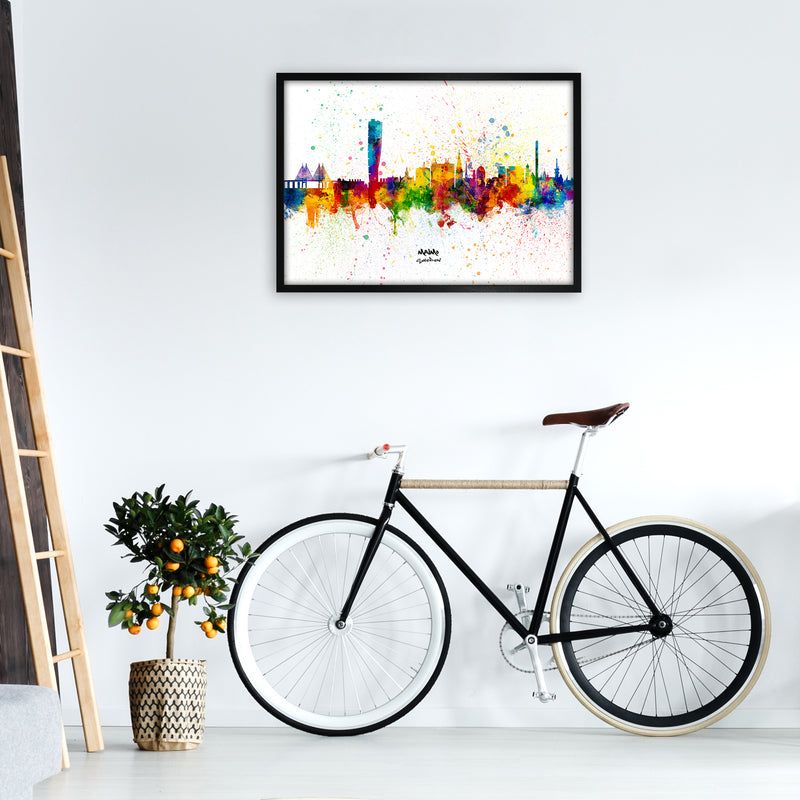 Malmo Sweden Skyline Splash Art Print by Michael Tompsett A1 White Frame