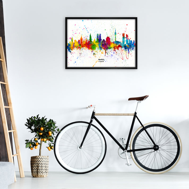 Munich Germany Skyline Splash Art Print by Michael Tompsett A1 White Frame