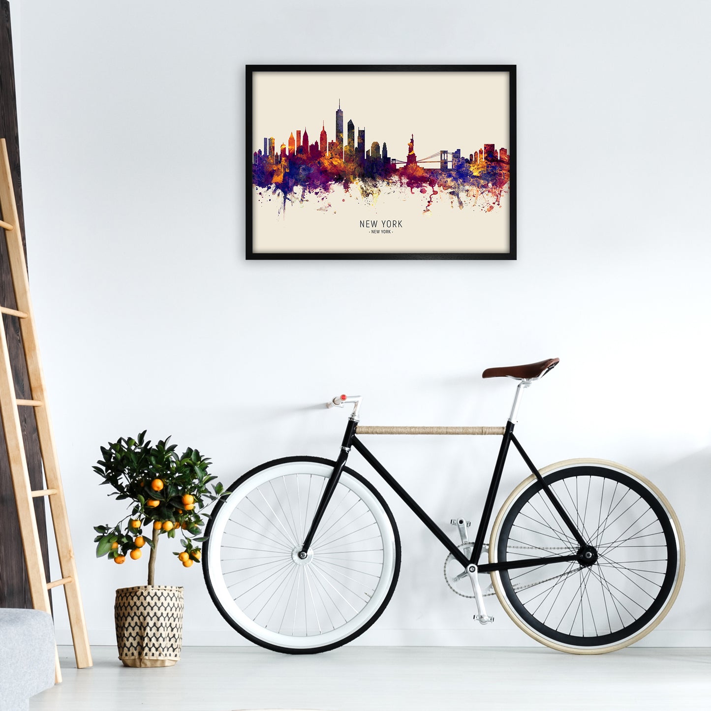 New York New York Skyline Autumn City Name Art Print by Michael Tompsett A1 White Frame