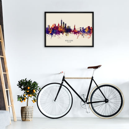 New York New York Skyline Autumn City Name Art Print by Michael Tompsett A1 White Frame