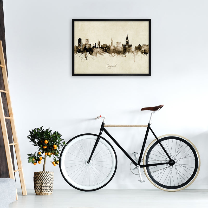 Norwich England Skyline Vintage Art Print by Michael Tompsett A1 White Frame