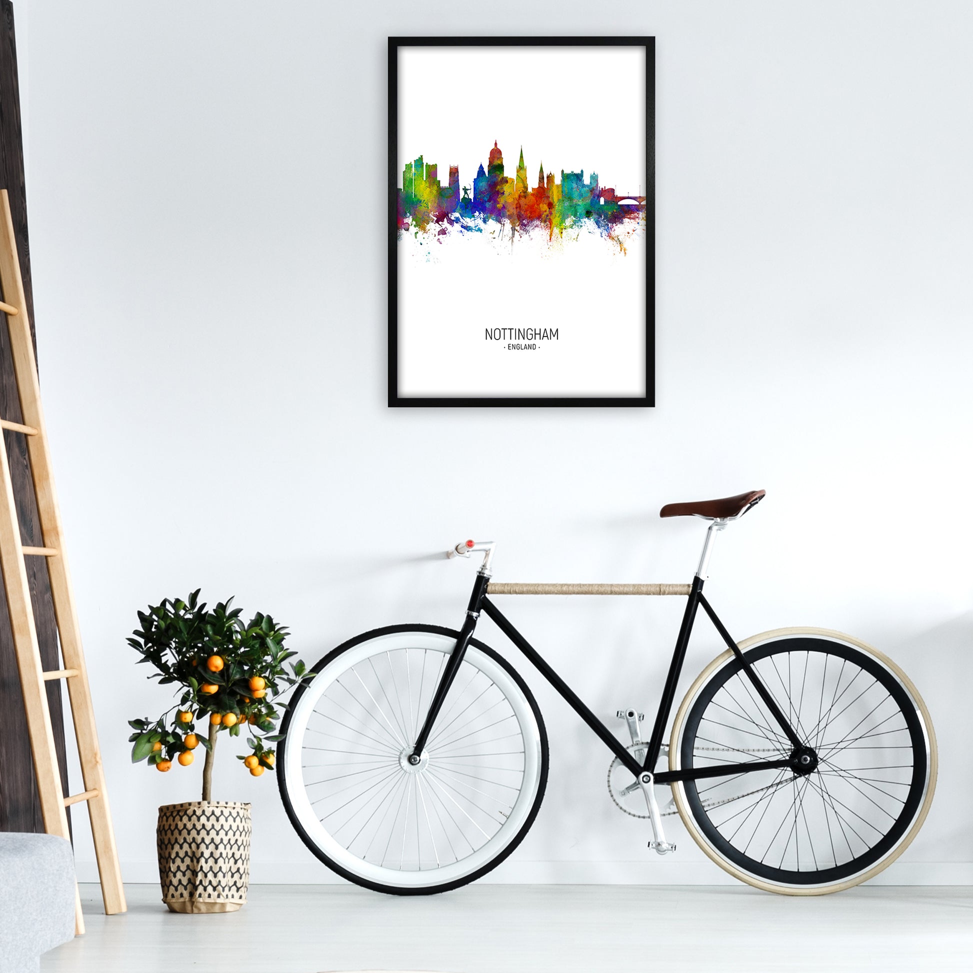 Nottingham England Skyline Portrait Art Print by Michael Tompsett A1 White Frame